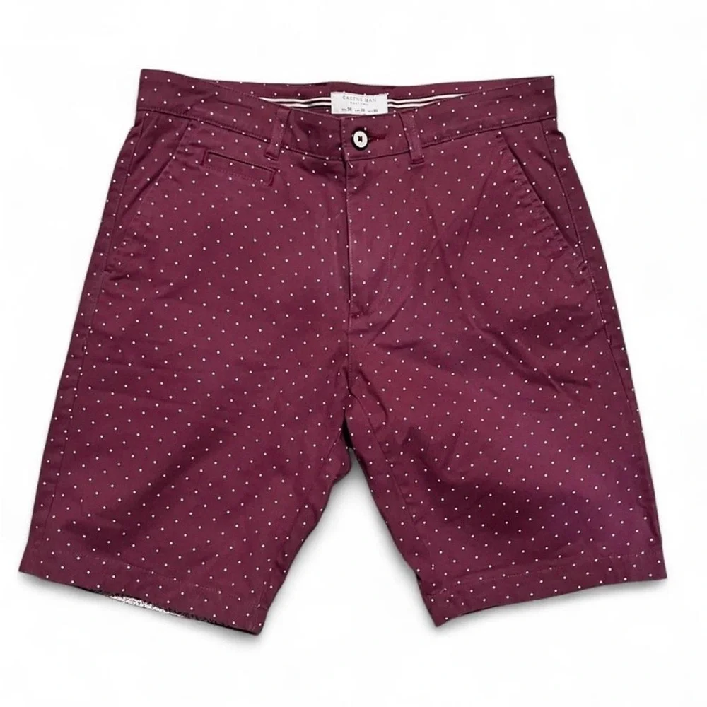 Cactus Men’s Maroon Polka Dot Shorts Size 30 – Casual Preppy Printed Shorts